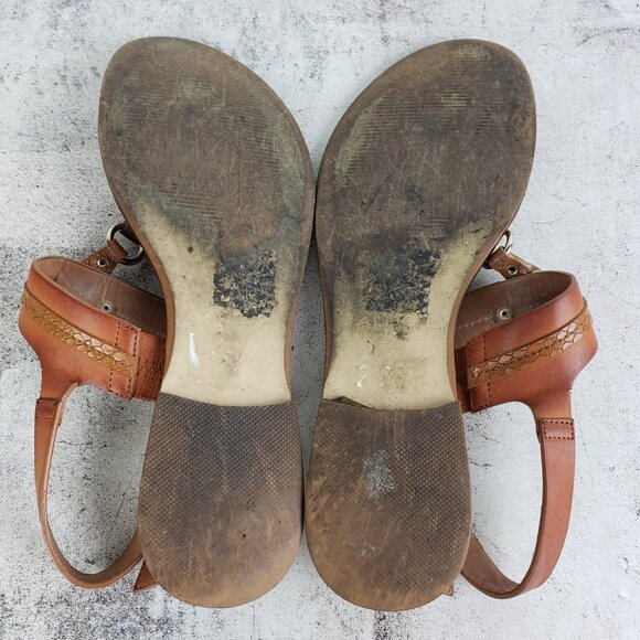 ALDO Brown Leather Flat Thong Sandals Slingback size US 9 EU 40 Boho Resortwear - Picture 8 of 11